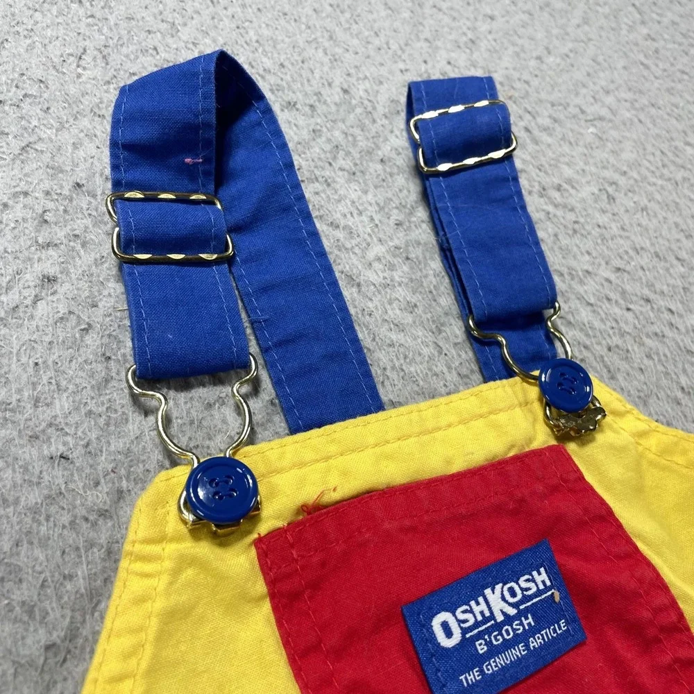 VTG 80s OshKosh B'gosh Bib Overalls Infant Boys 6-9M Multicolor Colorblock USA